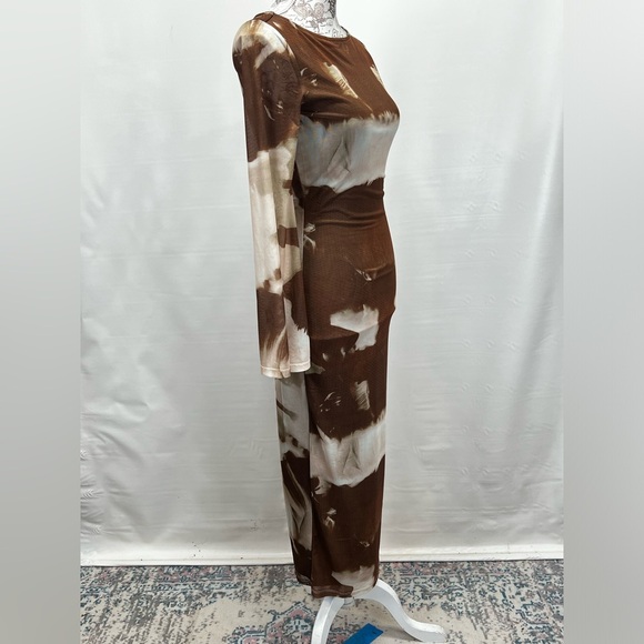 LE LIS Brown and cream mesh abstract print maxi‎ dress size XS - Picture 11 of 16